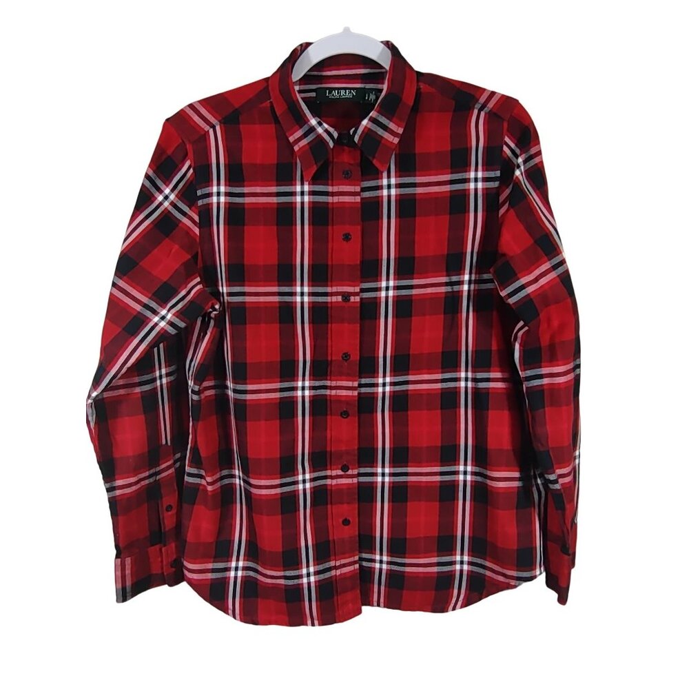 Lauren Ralph Lauren Plaid Shirt Boys Large Classic Red Black Button Up Long Slee